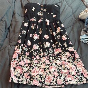 No Boundaries Black and Pink Floral Strapless Dress